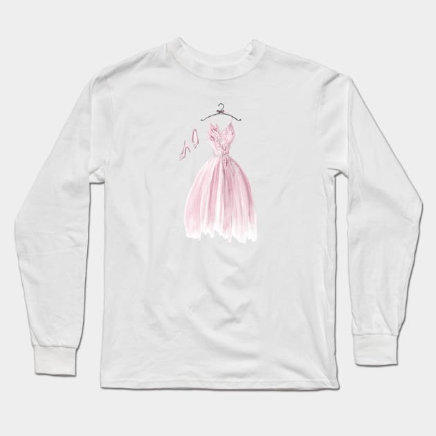 Pink wedding dress Long Sleeve T-Shirt by DreamLoudArt